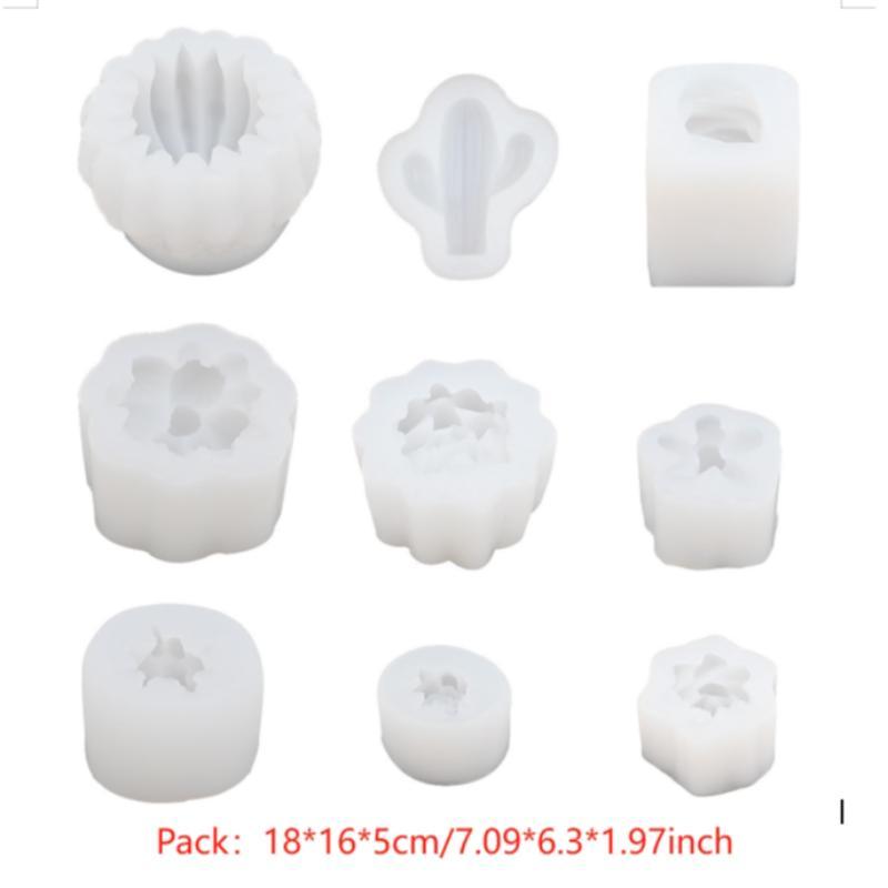 Cactus Design Candle Mold, 9 Counts set 3D Resin Craft Mold, DIY Decorative Ornament Mold For Home Decoration