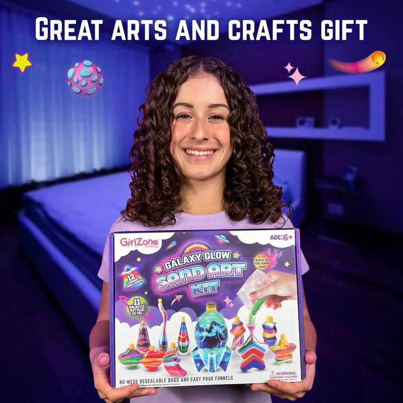 GirlZone Galaxy Glow Sand Art Kit, Sand Art for Kids Kit with Colored Sand & Kids Sand Art Bottles to Make Ultimate Sand Art, Creative Gifts for Kids