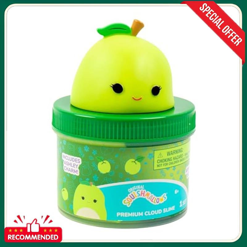 Original Squishmallows Ashley The Apple Premium Cloud Slime, 8 oz. Slime, Green Apple Scented, 3 Fun Slime Add Ins, Pre-Made Slime for Kids, Great 6 Year Old Toys, Super Soft Sludge Toy