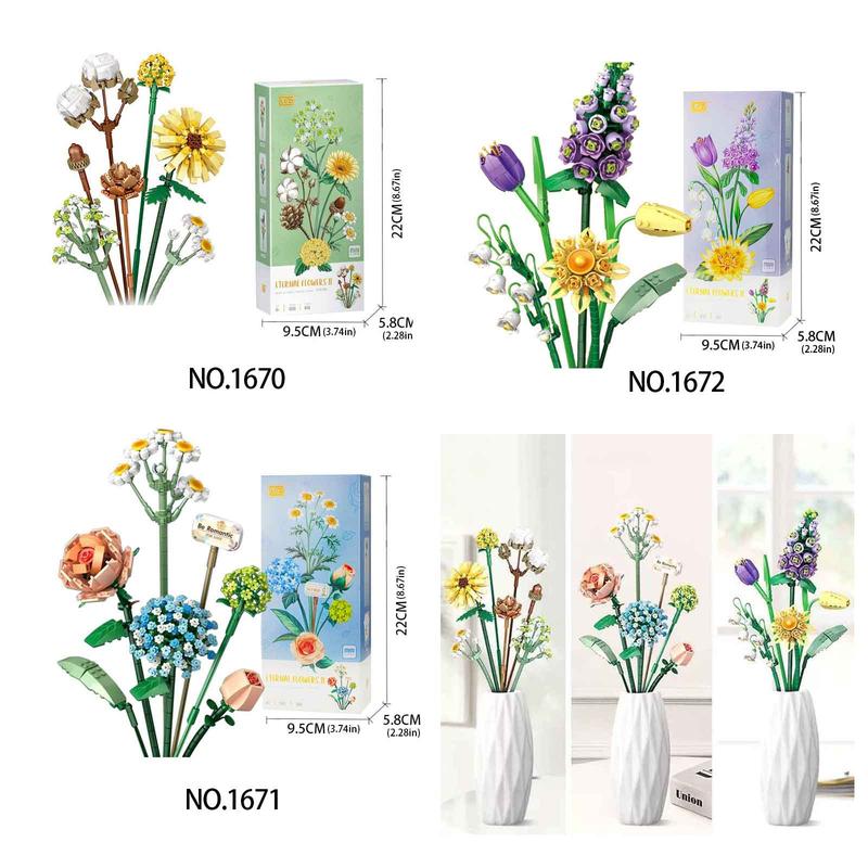 Flower Bouquet Building Block Toy, 1 Set DIY Artificial Eternal Flower, Small Particle Assembly Flower Bundle, Eternal Flower Ornament