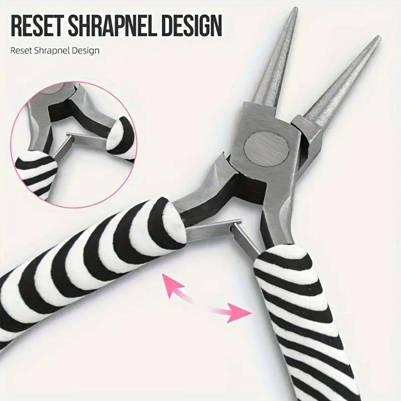 17pc Jewelry Making Toolkit with Zebra Print Tools, Carbon Steel DIY Craft Set - Animal Pattern Pliers, Scissors, Tweezers, Needles & Accessories, Without Power Craft Essentials for Beading & Handicrafts