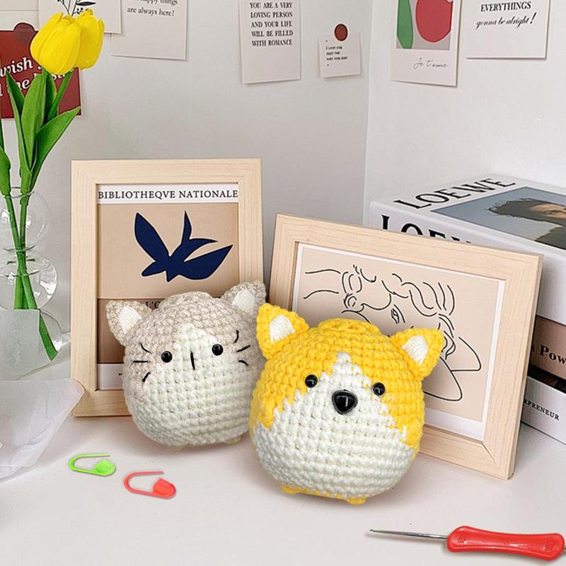 Cute Cat & Dog Design Crochet Kit, 2 Counts set DIY Crochet Starter Kit with Random Color Accessories, DIY Knitting Supplies for Beginners