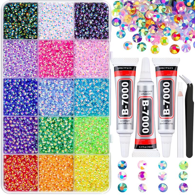 18000Pcs Resin Jelly Rhinestones for Crafting, Multicolor 3mm Flatback Rainbow Gems, Bedazzling Crystal with 3Pcs 10ml B7000 Jewelry Glue for DIY Crafts...