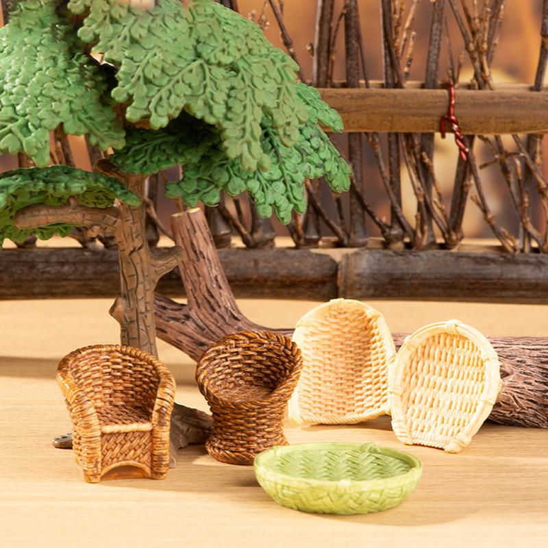 1 12 Dollhouse Simulation Bamboo Basket Chair Dustpan Dollhouse Miniature Furniture Decoration Dolls House Accessories