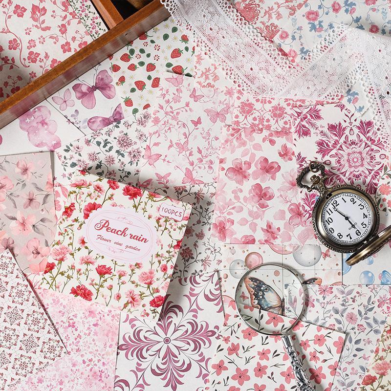 Vintage Flower Pattern Material Paper (100pcs pack), Scrapbooking & Journal Making Paper, DIY Decorative Paper for Scrapbooking & Journal Making