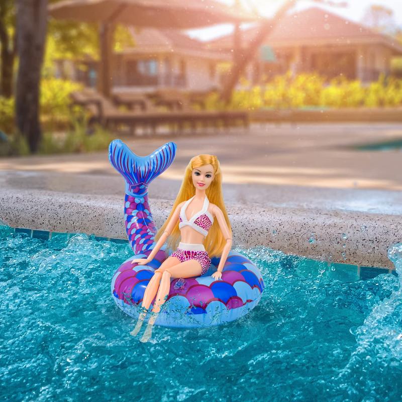 9 Pcs Cute 11.5 Inch Girl Doll Float Swimming Pool Floaties Party Ring Inflatable Drink Holder for 11.5