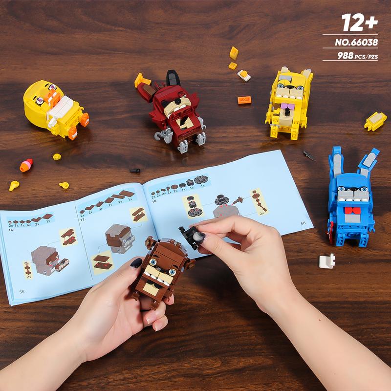 66038,Halloween Five Nights Security Vulnerability Building Block Set,5 in 1 Brick Character Freddy Action Dolls, Five Nights Game Toy,Collecting Building and Gifting Model for Game Fans,For aged 12 and above,Stress relief toy,988 Pieces block toy