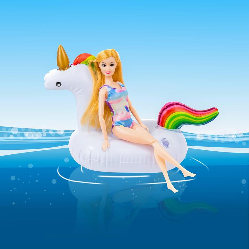 9 Pcs Cute 11.5 Inch Girl Doll Float Swimming Pool Floaties Party Ring Inflatable Drink Holder for 11.5