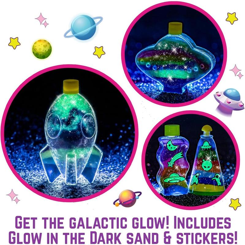 GirlZone Galaxy Glow Sand Art Kit, Sand Art for Kids Kit with Colored Sand & Kids Sand Art Bottles to Make Ultimate Sand Art, Creative Gifts for Kids