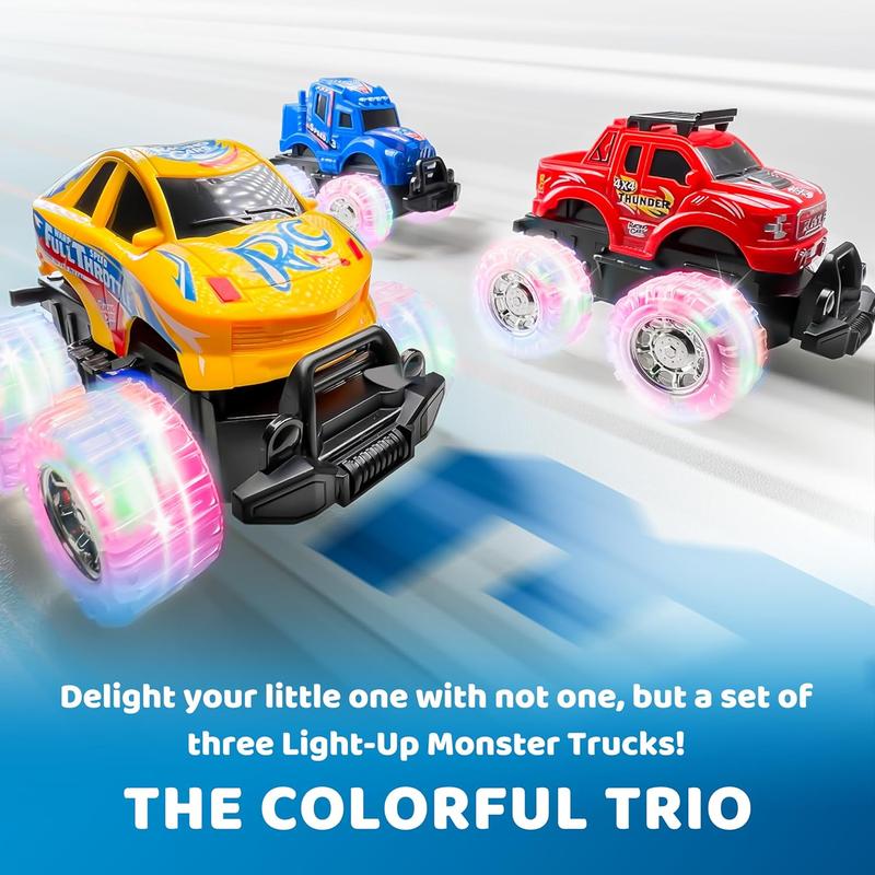 Christmas gift  3 Pack Light Up Monster Trucks for Boys and Girls - Motion Activated Light-Up Cars for Toddlers