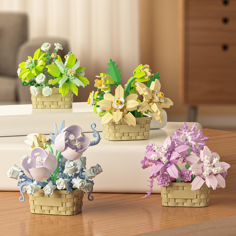 Artificial Flower Building Blocks, 1 Count Creative Flower Building Blocks, DIY Creative Puzzle Building Blocks, Home Decoration Ornaments