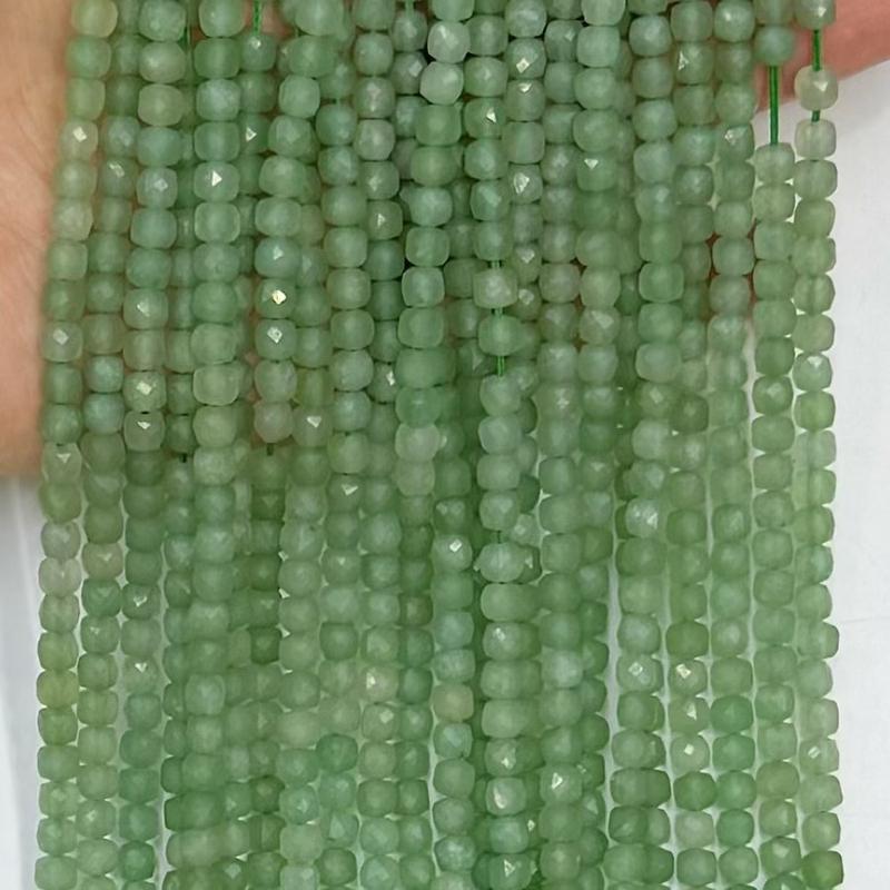 Natural Green Aventurine Gemstone Cube Faceted Beads Tiny Loose Beads Square Faceted Beads For DIY Jewelry Making Desig Handmade Crafts Bracelet, Necklace, Earrings AAAA Quality 15.5 Inches Long, Semi Precious Stone, Spacer beads