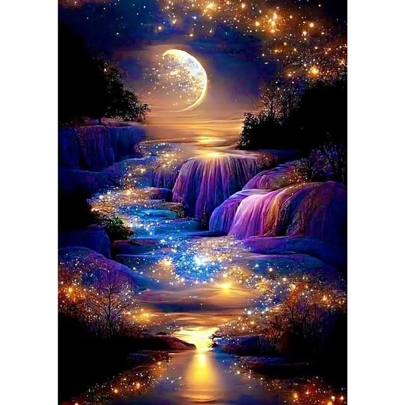 Moonlight Beach Diamond Painting Kits for Adults, 5D Seaside Moon Diamond Art Kits for Beginners, DIY Full Drill Paint with Diamond, Home Wall Decor 12 x 16 Inch