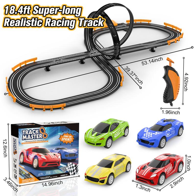 Slot-Car-Race-Track-Sets for Boys Kids, Battery or Electric Race Car Track with 4 High-Speed Slot Cars, Dual Racing Game 2 Hand Controllers Circular Overpass Track, Toys Gifts for 6-8 8-12 Boys Girls rc car offroad  rc