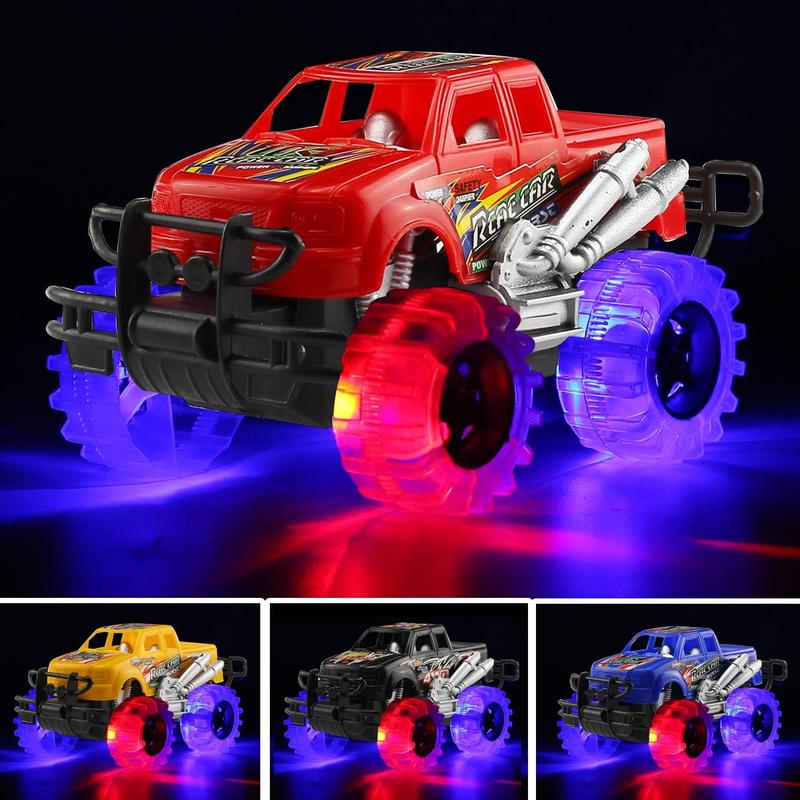 MAPIXO 4 Pack 4 Colors Monster Truck Set with Light Up Flashing LED Wheels, Best Gift for Boy and Girl Age 3+ Years Old. Push n Go Car, Monster Car Toy for Kids Child Toddler Birthday Party Favors