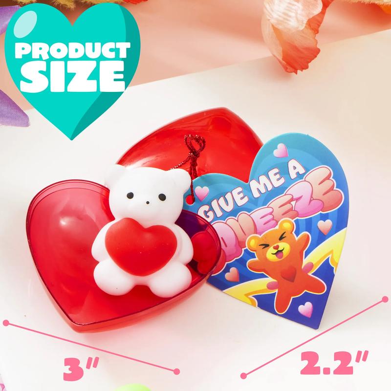 28Pcs Hearts Filled Mochi squishy toy Toys with Kids Valentines Cards for Classroom Exchange