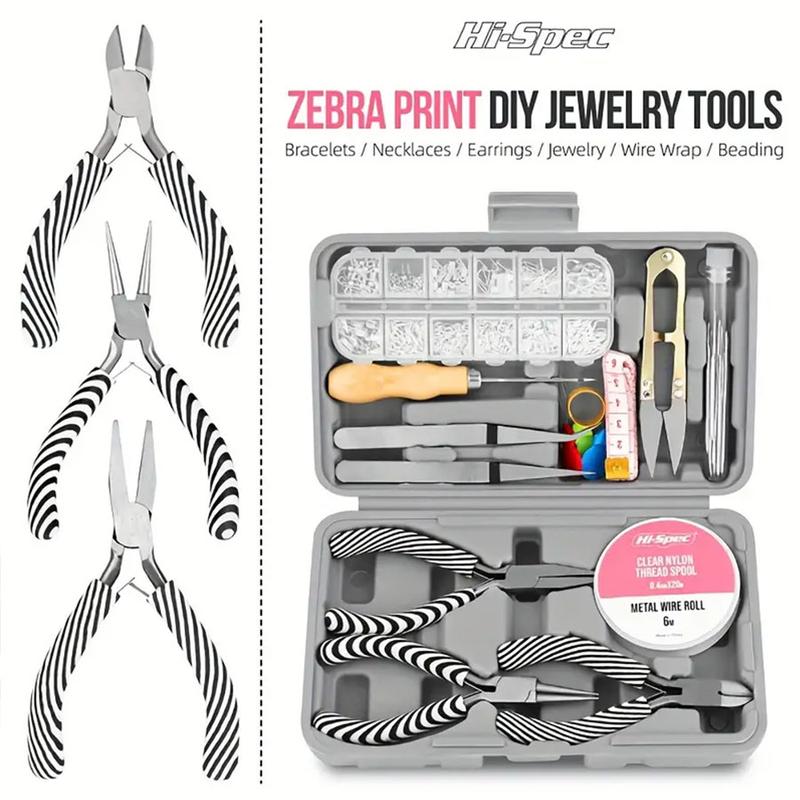 17pc Jewelry Making Toolkit with Zebra Print Tools, Carbon Steel DIY Craft Set - Animal Pattern Pliers, Scissors, Tweezers, Needles & Accessories, Without Power Craft Essentials for Beading & Handicrafts