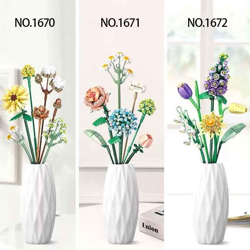 Flower Bouquet Building Block Toy, 1 Set DIY Artificial Eternal Flower, Small Particle Assembly Flower Bundle, Eternal Flower Ornament