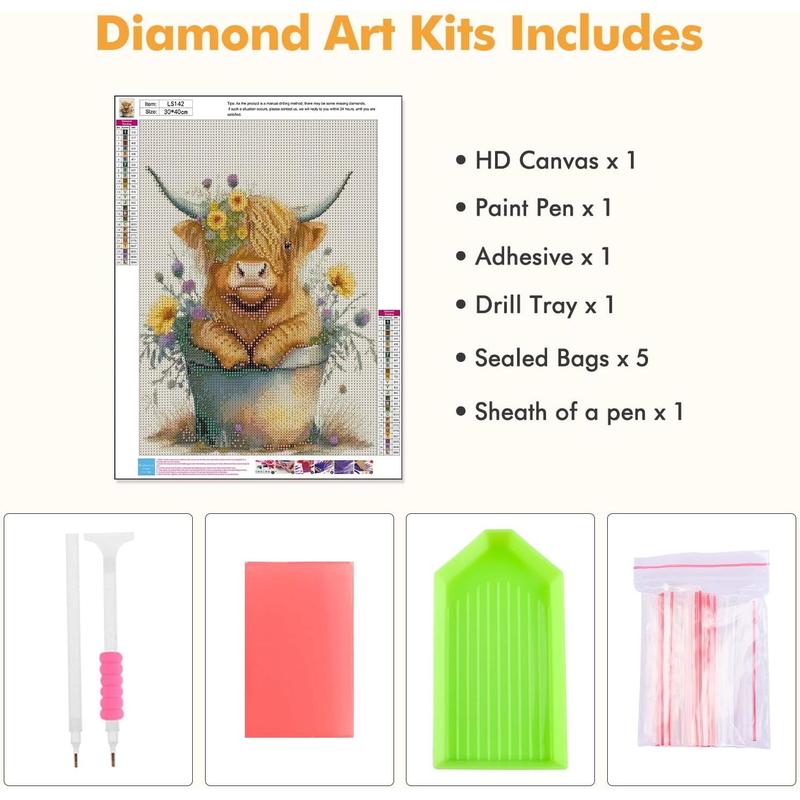 Cow  Painting Kits for Adults, 5D  Cow  Art Kits for Beginners, Full Drill DIY   Dots Kits  Craft for Home Wall Art Decor 12x16 inch