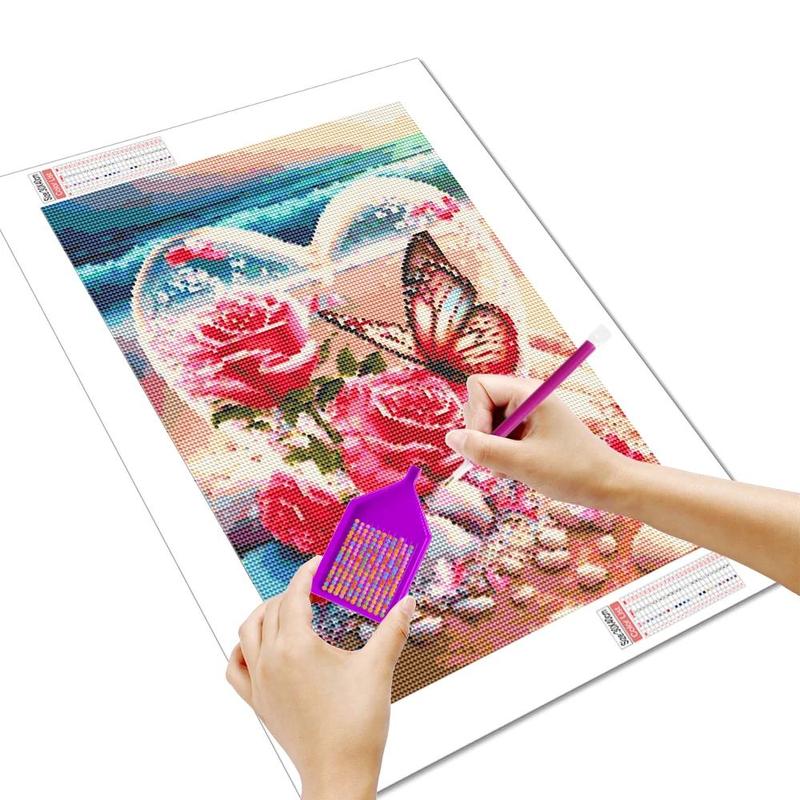 Butterfly & Rose Pattern DIY Decorative Art Picture without Frame, 5D DIY Full Round Drill Diamond Arts Colorful Painting Kit, Wall Art Crafts for Home Decor