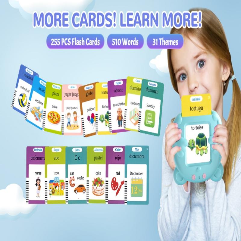 224 510 Words Alphabet Bilingual TalkingFlash Cards for 3-8 Years Toddlers, Pocket Speech Buddy Therapy AutismToyS, Educational Learning InteractiveToy for Boys Girls Kids Gifts Blue