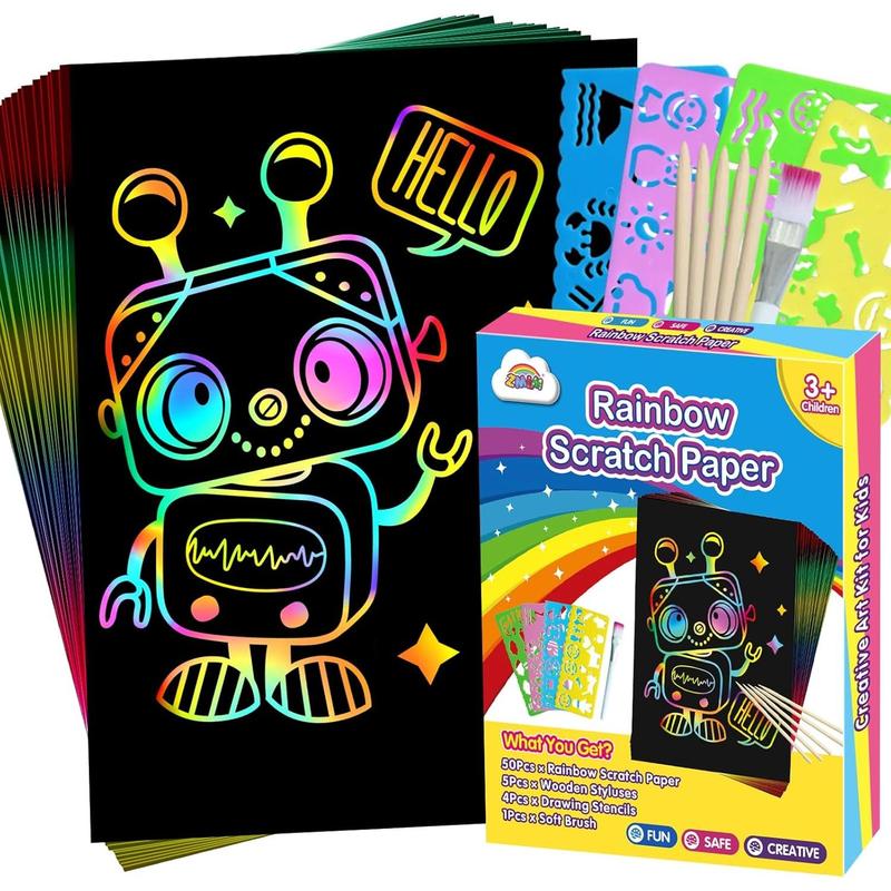 Scratch Art for Kids Toy: 60 Rainbow Scratch Paper Art Supplies Kits for Boy Girl Birthday Gift Arts Crafts Classroom Supplies for Kids Party Activities Halloween Christmas Stocking Stuffer Gift