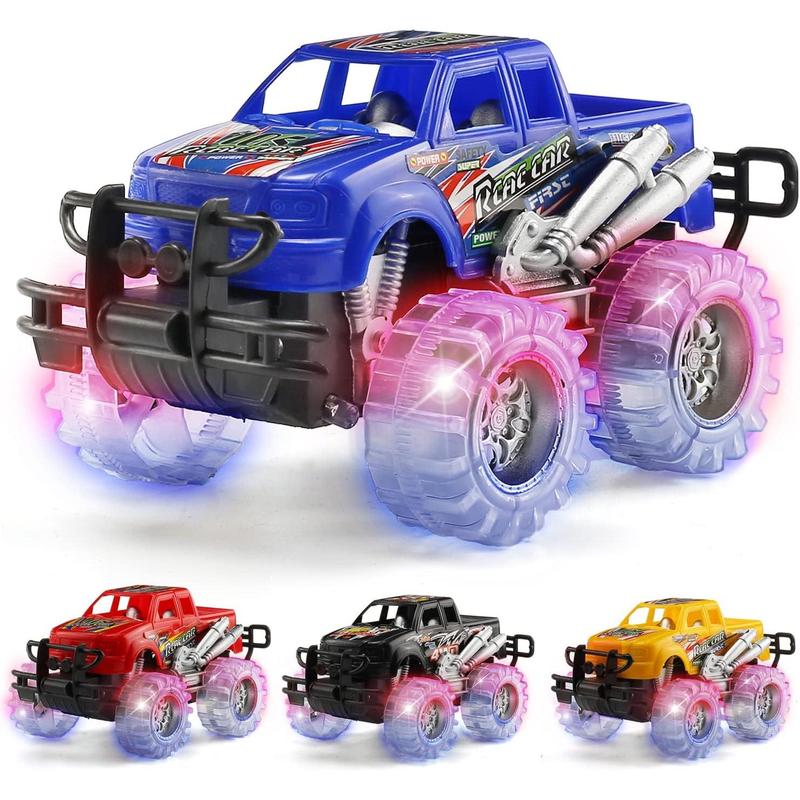 MAPIXO 4 Pack 4 Colors Monster Truck Set with Light Up Flashing LED Wheels, Best Gift for Boy and Girl Age 3+ Years Old. Push n Go Car, Monster Car Toy for Kids Child Toddler Birthday Party Favors