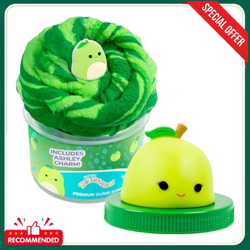 Original Squishmallows Ashley The Apple Premium Cloud Slime, 8 oz. Slime, Green Apple Scented, 3 Fun Slime Add Ins, Pre-Made Slime for Kids, Great 6 Year Old Toys, Super Soft Sludge Toy