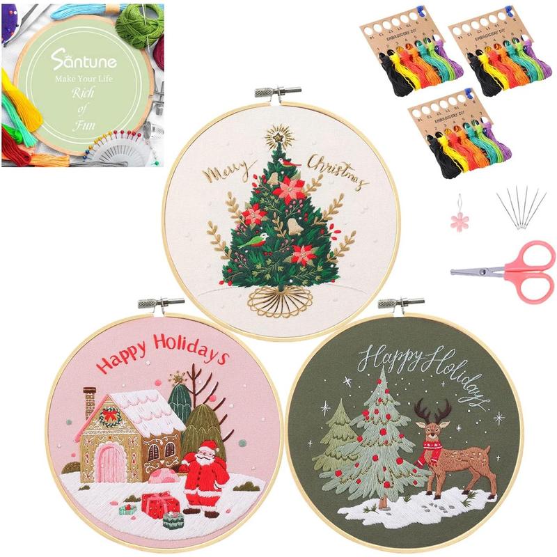 3 Pack Embroidery Kit for Beginners with Pattern, Cross Stitch Kits for Adults with Instructions,Needlepoint Kits for Adults Include 1 Embroidery Hoops,Color Threads and Needles(Cat)