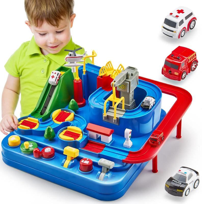 Race Track Toys for Boy, Car Adventure Toy for 3 4 5 6 7 Years Old Boys Girls, Puzzle Rail Car, City Rescue Playsets Magnet Toys 3 Mini Cars, Preschool Educational Car Games Gift Toys new year