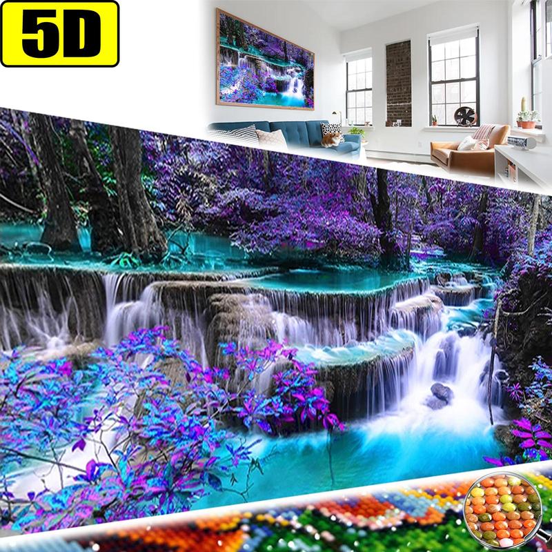 Floral Waterfall DIY Diamond Arts Colorful Painting Kit Without Frame, Waterfall Diamond Art Painting for Bedroom Living Room Office Home Decor