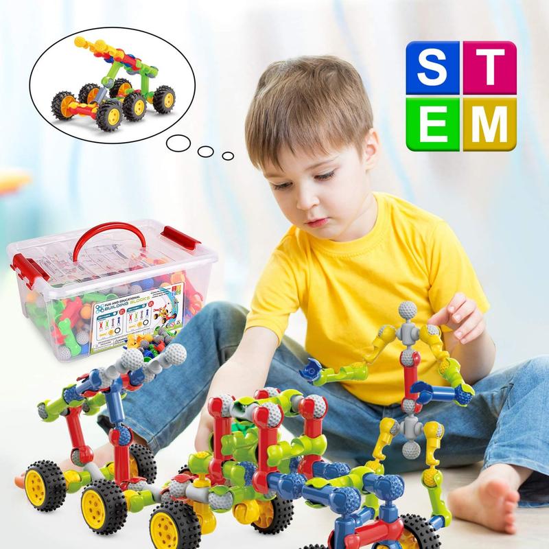 Stem Building Toys for 3 4 5 6 7 8 Year Old Boys Girls Kids,125Pieces Building Blocks Educational Learning Toys with Large Storage Box,Ideal Christmas Birthday Gifts