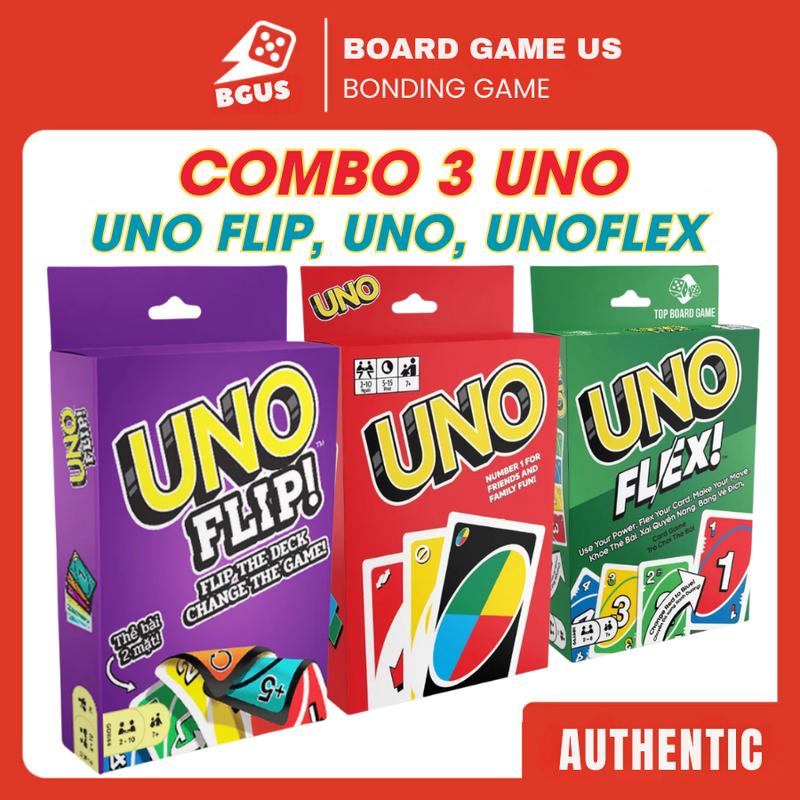 COMBO of 3 UNO FLIP, UNO, and UNO Flex - 330 UNO cards for a fun board game experience with family and friends