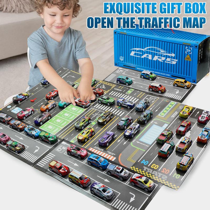 48-Piece Pull Back Cars Set with Garage Storage Box – Race Car Collection for Boys and Girls – Mini Racing Cars, Friction Powered Toy Cars