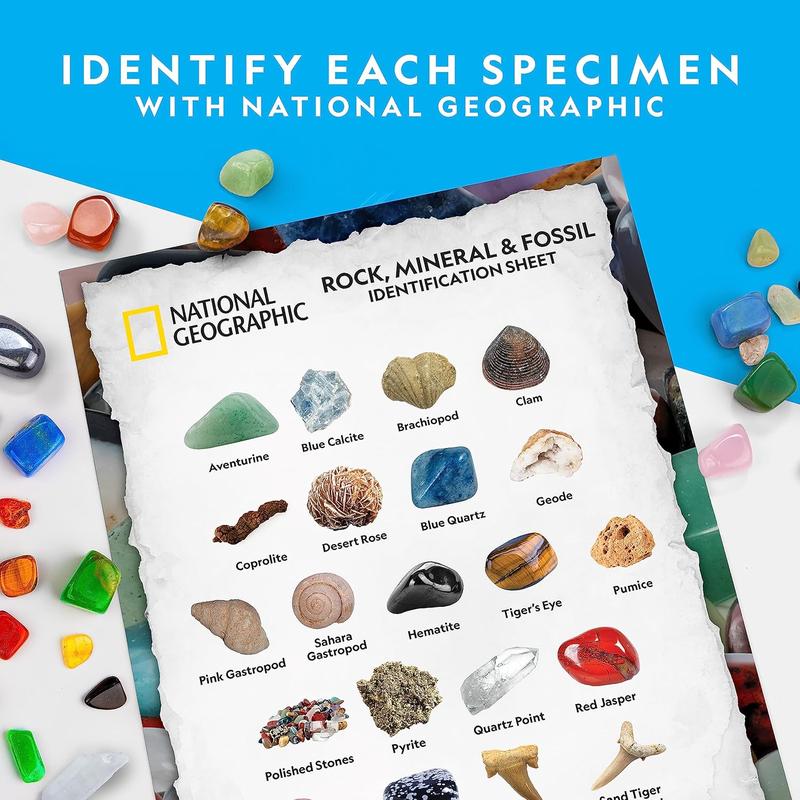 NATIONAL GEOGRAPHIC Rock Collection Box for Kids – 300 Piece Gemstones and Crystals Set Includes Geodes and Real Fossils, Rocks and Minerals Science Kit for Kids, A Geology Gift for Boys and Girls