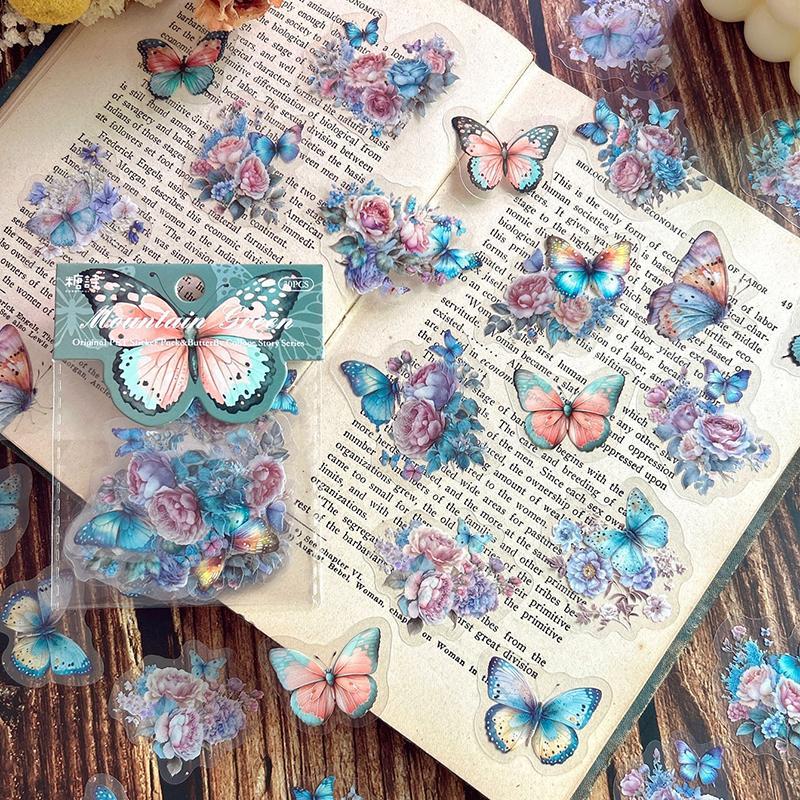 Butterfly Pattern Sticker, 30pcs pack Scrapbooking & Journal Making Material Paper, DIY Decorative Sticker For Stationery Computer Water Bottle