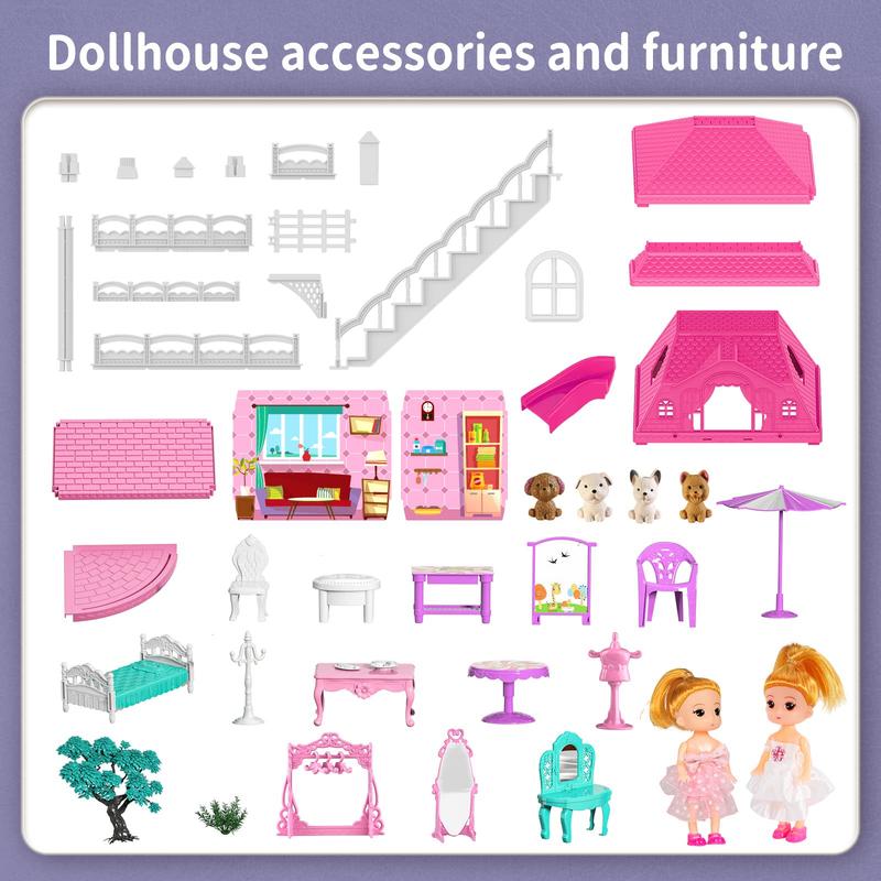 Luxury DollHouse Toys  - 3-Story 6 Rooms Dollhouse with 2 Dolls Toy Figures, Dollhouse  Toys