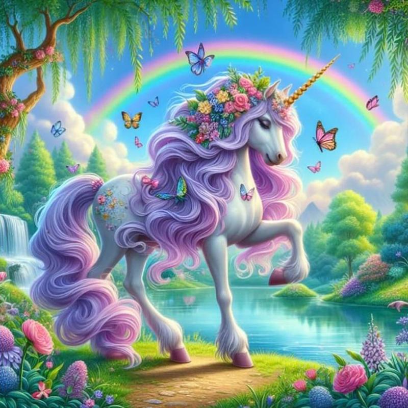 Cartoon Unicorn & Butterfly Pattern DIY Diamond Arts Colorful Painting Kit without Frame, DIY 5D Diamond Arts Colorful Painting Kit, Wall Art Decor for Home