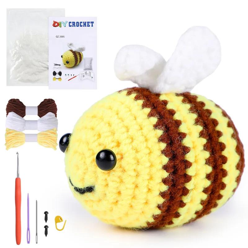 Animal DIY Crochet Kit With Hand Knitting Yarn Needles Plush Doll Easy for Starter Includes Enough Yarn Hook Accessories