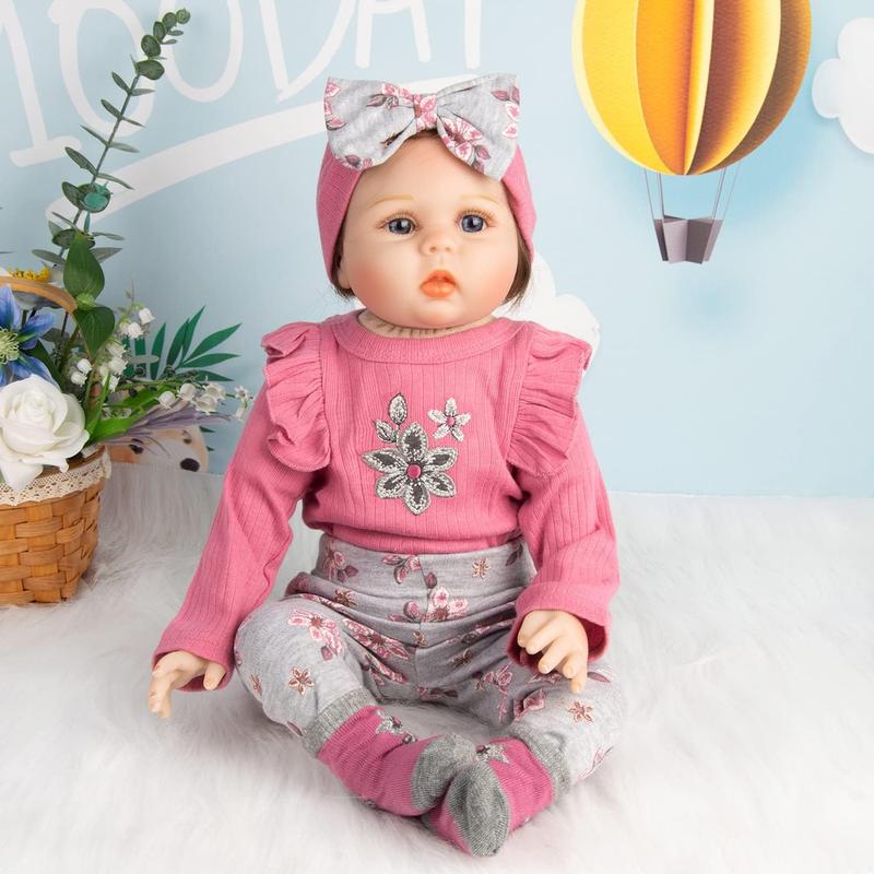 Reborn Dolls Baby Clothes Pink Outfits Fit 22''-24'' Reborn Baby Dolls Toddler Girl 4 Pieces Doll Clothing Set