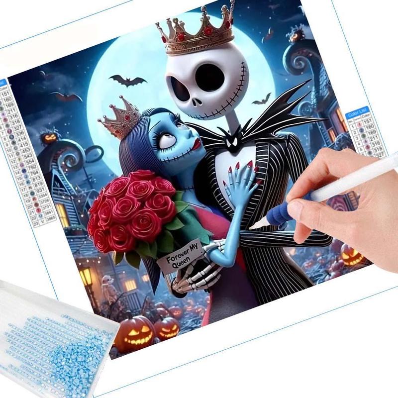 5D Diamond Arts Colorful Painting Kit, Cartoon Jack and Sally Pattern DIY Diamond Arts Painting without Frame, Handmade Art Crafts for Home Decor