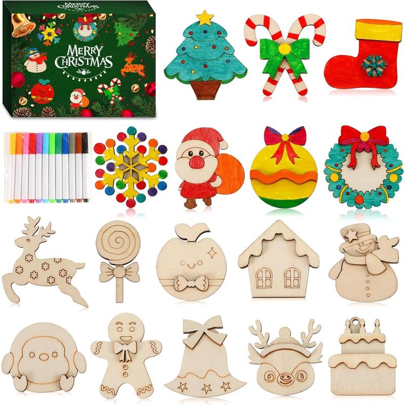 Christmas Crafts for Kids, 36pcs DIY Wooden Magnets Art Craft Supplies Painting Kit for Boys Girls Ages 4-8 8-12 Xmas Stocking Stuffers Toys Party Favors Gifts Goodie Bag Fillers Holiday Decor