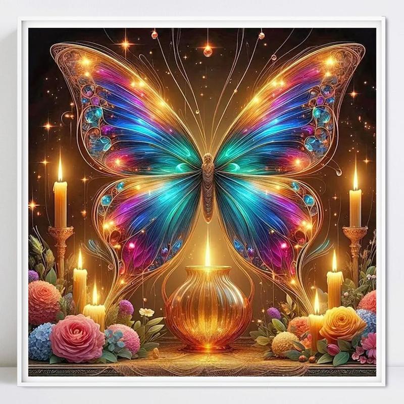 Glowing Butterfly Pattern DIY Diamond Arts Painting Kit without Frame, 1 Set DIY Diamond Decorative Art Painting for Beginner, Wall Art Decor for Home Room