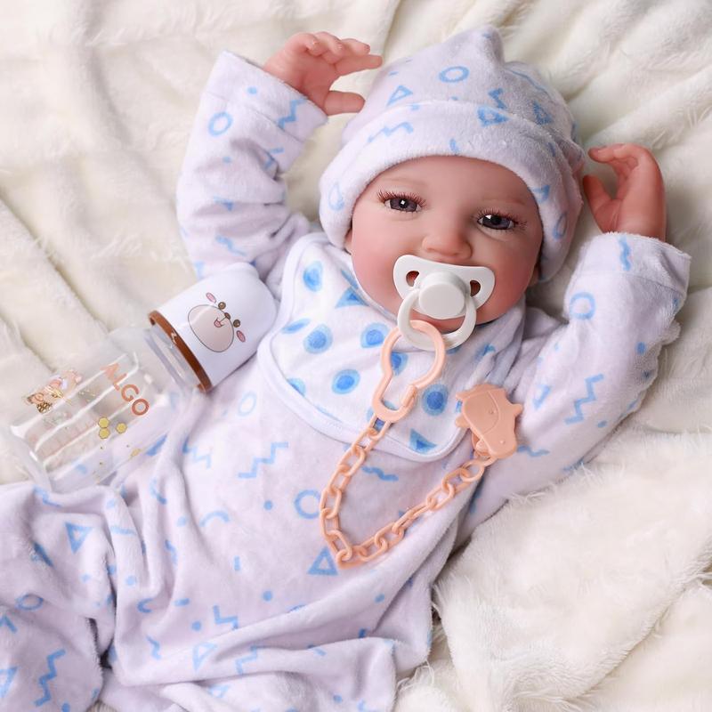 BABESIDE 6 Pcs Reborn Baby Doll Accessories Set, Cute Bear Pattern Baby Doll Bottles and Magnetic Pacifiers with Pacifier Clips Chain for Reborn Baby Dolls Girls & Boys