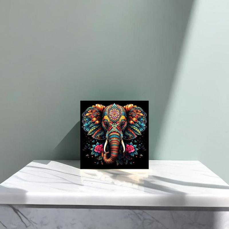 Colorful Elephant & Flower Pattern DIY 5D Diamond Arts Colorful Painting Kit, Decorative Painting without Frame, Wall Art Decor for Living Room