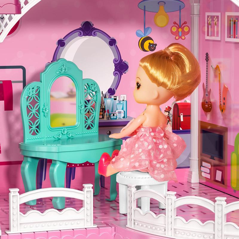 Luxury DollHouse Toys  - 3-Story 6 Rooms Dollhouse with 2 Dolls Toy Figures, Dollhouse  Toys