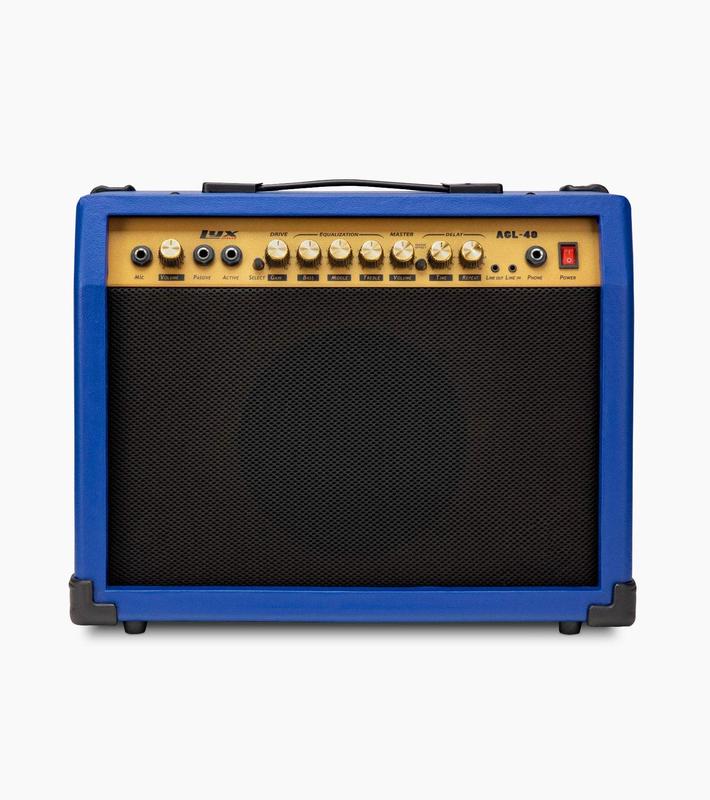 LyxPro 40-Watt Electric Guitar Amplifier with EQ Controls, Built-in Drive and Delay, Headphone Jack and Microphone Input - Ideal Choice for Music Sessions