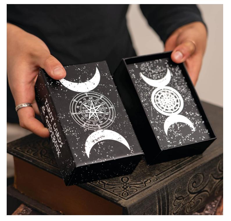 Silver Foil Tarot Cards Deck,78 Original Tarot Cards Fortune Telling Game with Guide Book for Beginners Tarot Cards Standard Size4.75 x 2.76 (Black)