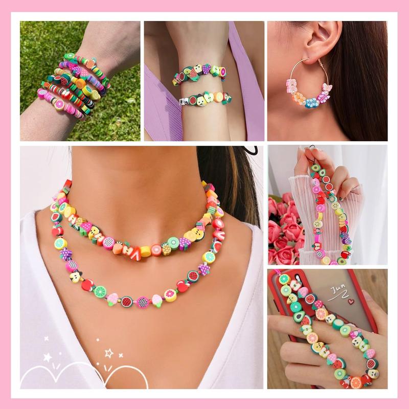 1000 count Polymer Clay Beads Bracelet Making kit, 30 Style Cute Fun Fruit Flower Rainbow Butterfly  Heart Star Beads Charms for  Necklace Making Christmas Gift for Girls Women