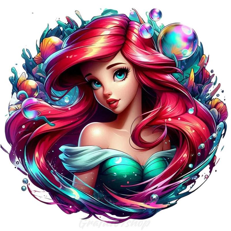 5D DIY Diamond Arts Colorful Painting Kit, Cartoon Mermaid Pattern Diamond Arts Crafts without Frame, Handmade Diamond Art Pictures for Home Decor